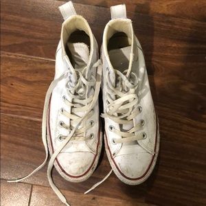 Leather material high top white converse